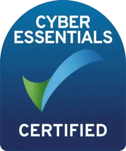 Cyber Essentials certified badge featuring a checkmark and text indicating certification status.