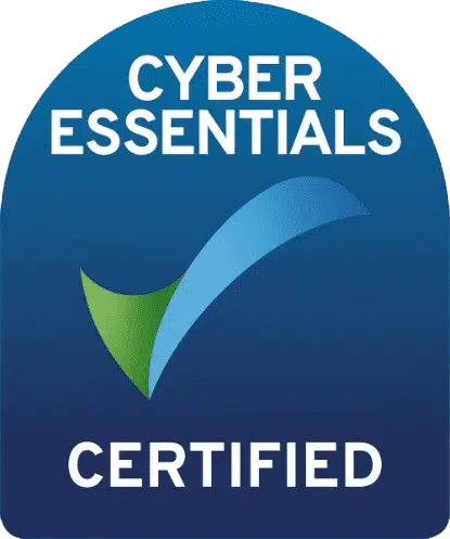 Cyber Essentials certified badge featuring a checkmark and text indicating certification status.